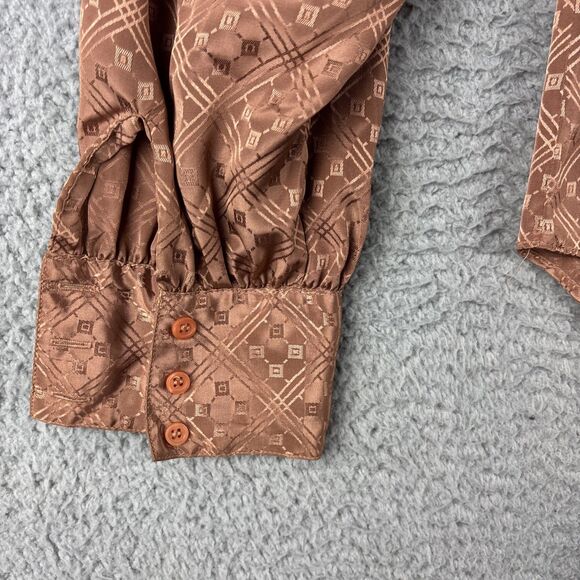 Vintage Stuart Lang Blouse Size 9/10 Long Sleeve Button Brown/ Copper Tone - Picture 8 of 11
